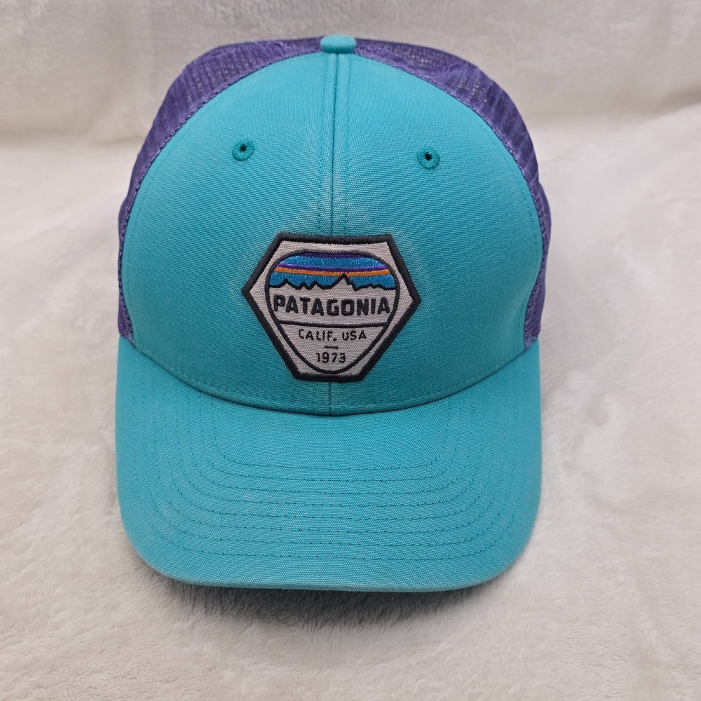 Patagonia Hat Cap Mens Blue Snap Back Trucker Outdoors Hike Trail Gym‎ Nut Badge